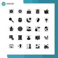 Solid Glyph Pack of 25 Universal Symbols of shopping basket birthday invitation card Editable Vector Design Elements