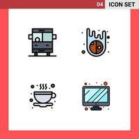 4 User Interface Filledline Flat Color Pack of modern Signs and Symbols of bus coffee school bus meteor screen Editable Vector Design Elements