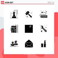 9 User Interface Solid Glyph Pack of modern Signs and Symbols of down lift smash interior socket Editable Vector Design Elements