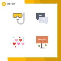 4 Universal Flat Icons Set for Web and Mobile Applications beach valentines underwater message sign Editable Vector Design Elements