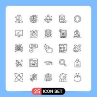 Mobile Interface Line Set of 25 Pictograms of gear service fund security weightlifting Editable Vector Design Elements