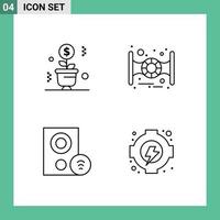 Pack of 4 creative Filledline Flat Colors of growing devices pot spaceship hardware Editable Vector Design Elements