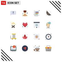 16 User Interface Flat Color Pack of modern Signs and Symbols of garbage burn extension food croissant Editable Pack of Creative Vector Design Elements