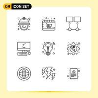 Stock Vector Icon Pack of 9 Line Signs and Symbols for imac monitor shop computer network Editable Vector Design Elements