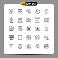 Modern Set of 25 Lines Pictograph of mind shopping time zone soup nuclear Editable Vector Design Elements