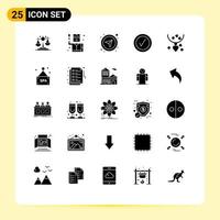 Universal Icon Symbols Group of 25 Modern Solid Glyphs of mom necklets compass tick checked Editable Vector Design Elements