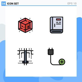 paquete de línea de vector editable de 4 colores planos de línea rellena simple del libro de procesos creativos ayuda a agregar elementos de diseño de vector editables