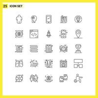 25 Thematic Vector Lines and Editable Symbols of generation bulb smart phone scanner printer Editable Vector Design Elements