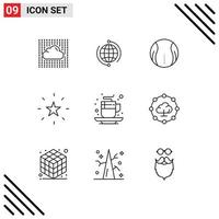 Group of 9 Modern Outlines Set for favorite game connection sport ball Editable Vector Design Elements