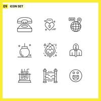 conjunto de 9 iconos de interfaz de usuario modernos símbolos signos para navidad celebración de bodas ubicación elementos de diseño vectorial editables vector