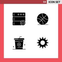 Set of 4 Vector Solid Glyphs on Grid for cloud drinks backetball usa meal Editable Vector Design Elements