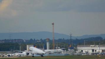 FRANKFURT AM MAIN, GERMANY SEPTEMBER 4, 2015 - United Airlines Boeing 777 take off and climb. Unofficial spotting in Fraport on Sep. 4, 2015 video