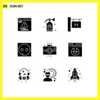 9 Solid Glyph concept for Websites Mobile and Apps retro camera vacation antique camera equipment Editable Vector Design Elements