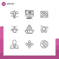 9 Universal Outline Signs Symbols of cruise service software towel pattren system Editable Vector Design Elements