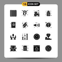 Pack of 16 Modern Solid Glyphs Signs and Symbols for Web Print Media such as passport food agriculture dessert candy Editable Vector Design Elements