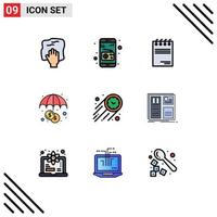 Modern Set of 9 Filledline Flat Colors Pictograph of stopwatch fast notepad investment finance Editable Vector Design Elements