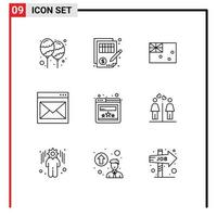 Universal Icon Symbols Group of 9 Modern Outlines of email contact justice communication country Editable Vector Design Elements