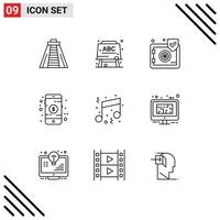 User Interface Pack of 9 Basic Outlines of note fun safe birthday payment Editable Vector Design Elements