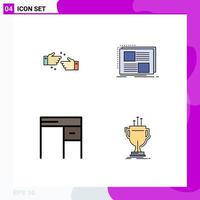 Filledline Flat Color Pack of 4 Universal Symbols of handshake desk business frame interior Editable Vector Design Elements