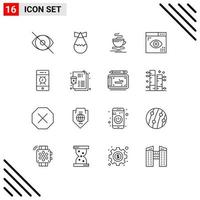 Set of 16 Modern UI Icons Symbols Signs for alarm page tea development coding Editable Vector Design Elements