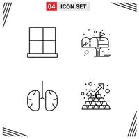 Line Pack of 4 Universal Symbols of buildings anatomy home letter breathe Editable Vector Design Elements