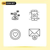 Line Pack of 4 Universal Symbols of man like chat movie user Editable Vector Design Elements