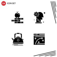 Universal Icon Symbols Group of 4 Modern Solid Glyphs of apple kettle brain mechanism camping Editable Vector Design Elements