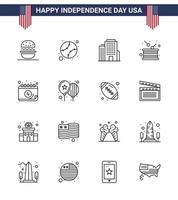 4th July USA Happy Independence Day Icon Symbols Group of 16 Modern Lines of calendar independence building independence drum Editable USA Day Vector Design Elements