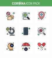 9 Filled Line Flat Color viral Virus corona icon pack such as virus laboratory protection bacteria location viral coronavirus 2019nov disease Vector Design Elements