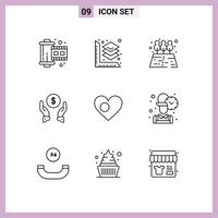 9 Creative Icons Modern Signs and Symbols of country bangla garden heart money Editable Vector Design Elements