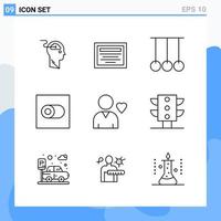 iconos de estilo moderno de 9 líneas. símbolos de contorno para uso general. signo de icono de línea creativa aislado sobre fondo blanco. Paquete de 9 iconos. vector