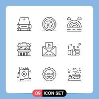 Stock Vector Icon Pack of 9 Line Signs and Symbols for business media rainbow mail park Editable Vector Design Elements