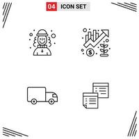 Group of 4 Modern Filledline Flat Colors Set for harlequin delivery hat management transport Editable Vector Design Elements