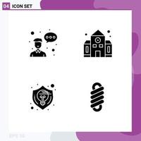 4 Thematic Vector Solid Glyphs and Editable Symbols of avatar design profession building shield Editable Vector Design Elements