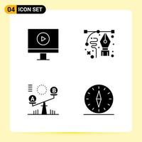 4 Creative Icons for Modern website design and responsive mobile apps. 4 Glyph Symbols Signs on White Background. 4 Icon Pack. vector