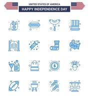 Set of 16 Vector Blues on 4th July USA Independence Day such as saloon bar food usa hat Editable USA Day Vector Design Elements