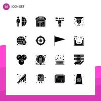 Group of 16 Modern Solid Glyphs Set for device smart circuit market cctv play Editable Vector Design Elements