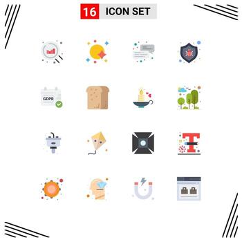User Interface Pack of 16 Basic Flat Colors of calendar gdpr business security bug Editable Pack of Creative Vector Design Elements