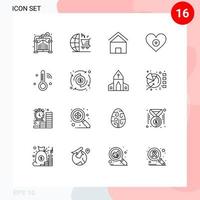 16 iconos creativos signos y símbolos modernos de iot agregar elementos de diseño vectorial editables de casa de campo villa corazón amor vector