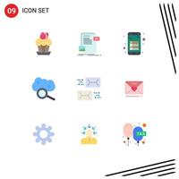 Flat Color Pack of 9 Universal Symbols of cloud service cloud computing media reading interface Editable Vector Design Elements