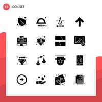 Universal Icon Symbols Group of 16 Modern Solid Glyphs of computer presentation education report up Editable Vector Design Elements