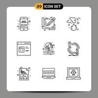 Set of 9 Modern UI Icons Symbols Signs for php develop burn coding smoke Editable Vector Design Elements