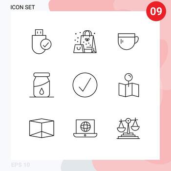 Editable Vector Line Pack of 9 Simple Outlines of media drug surprise drop basic Editable Vector Design Elements