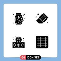 Pictogram Set of 4 Simple Solid Glyphs of nuts gird back to school dollar Layer 1 Editable Vector Design Elements