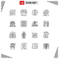 User Interface Pack of 16 Basic Outlines of theater tickets movie raffle lunch cinema tickets genetic Editable Vector Design Elements