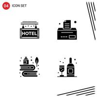 4 Solid Glyph concept for Websites Mobile and Apps hotel feather rest office ink Editable Vector Design Elements