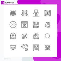 Pack of 16 Modern Outlines Signs and Symbols for Web Print Media such as symbolism equality fast food religion jewish Editable Vector Design Elements