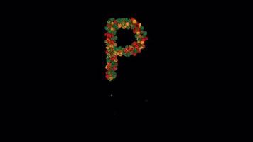 Holiday typeface out of Christmas ornaments animation with snow flakes classic colors P video