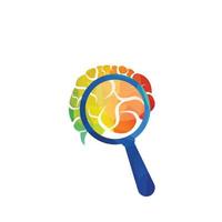 Magnifying glass finding neuron vector design. Brain neuron logo concept design.