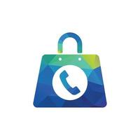 Call store vector logo design template. Shopping bag with handset icon design